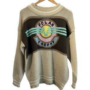 Vintage 80s Knit Winter Sweater Womens L/XL Pastel Polar Trophy Novelty Unique